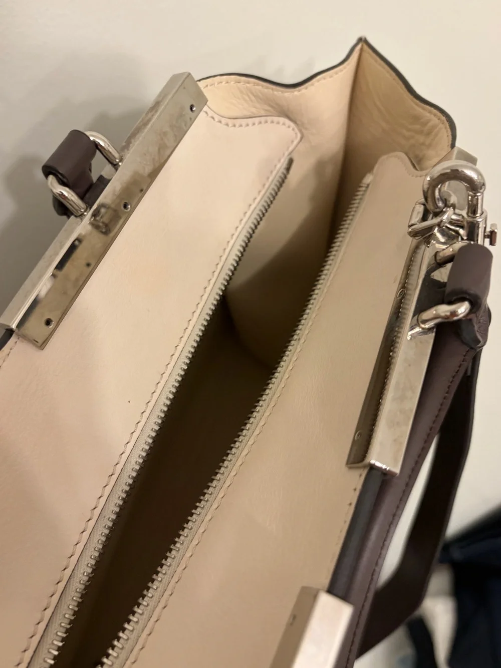 **FENDI** 3Jours LARGE Brown Colorblock Leather Top-Handle Bag with Red Accent